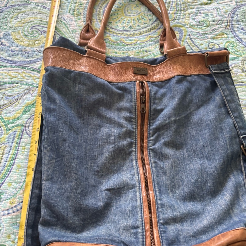 Denim and Brown Tote Bag